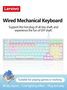 Lenovo Lenovo GK10 Wired Mechanical Keyboard, 98-Key Layout, Cool Lighting Effect, Plug And Play, Ergonomic Design, Full-Key Hot Plug, Suitable For Daily Office Or Playing Games, Compatible With Notebooks And Computer Equipment.