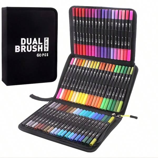 Set de 60 colores de rotuladores para artistas, rotuladores de arte para libros de colorear para adultos, bullet journaling, rotuladores de punta fina y pincel, excelente para regalos de Navidad y Halloween