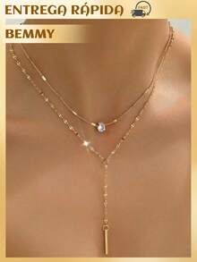 BEMMY Elegant Y-Shaped Rhinestone Necklace, Multi-Layer Tassel Pendant Necklace, Suitable For Women's Parties And Dinners - Vàng - Xem 3