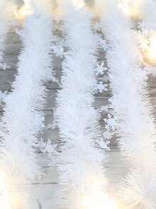 1pc Christmas DecorationFestive Christmas Garland Decoration With White Snowflakes, Christmas Tree Decor Accessories, Suitable For Christmas Home Wall Hanging, Stair Railing And Ceiling Hanging Decorations,Christmas