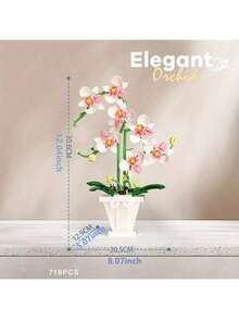 Christmas Decoration DIY Assembled, Creative Dendrobium Orchid Everlasting Flower Mini Building Block Potted Plant Desktop Decor,Building Flower,Blocks Flowers Diy,Plant Blocks - 1 Item - View 7