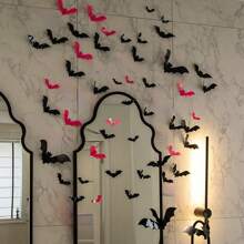18 Halloween Bat Stickers, Halloween Decoration Wall Stickers, 3D Window Stickers, Halloween Bat Wall Stickers, Shopping Mall Halloween Decorations, Halloween Bar And Haunted House Decorations, Holiday Atmosphere Decorations, Halloween Background Decoration With Bat Stickers, Halloween Window Wall Decorations Home Decor Fall Decor Room Decor Autumn Decor