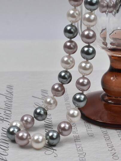 1 String 8-12mm Round Multicolourful Pearl And S925 Clasp Elegant Charming 40+Cm Necklace For Women Jewelry Daily Life Or Party