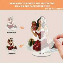 2D Rotating Acrylic Desktop Decor - Plump Female Figure In Santa Costume With Gifts, White Fur Blanket And Faux Snow Base, Holiday Decoration Suitable For Living Room, Bedroom, Kitchen, Christmas Home Decor, Christmas Gift