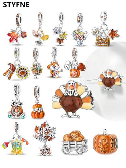 STYFNE 1pc Maple Leaf Bead Autumn Leaf Dance Romantic Golden Autumn Harvest Pendant, Impression Of Autumn, Autumn Song, Harvest Season, Pumpkin Farm Pumpkin Beaded, Suitable For Bracelet DIY, Women's Jewelry, Handmade Daily Small Gift