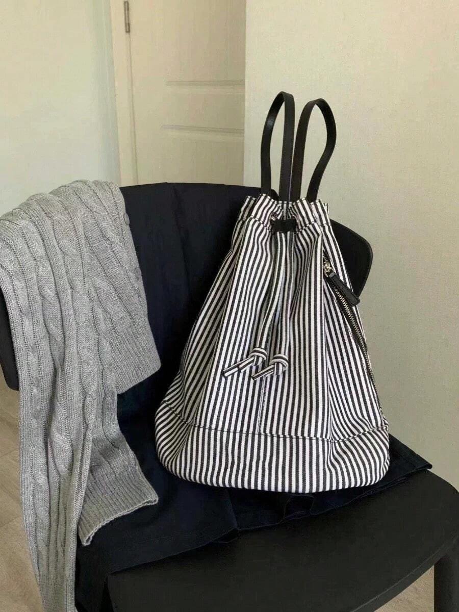 Women Fashion Backpacks, School Backpack - 黑與白 - 查看 1