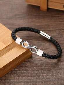 男士简约金属 PU 皮革手链，时尚扣环手链，圣诞礼物，生日礼物，圣诞节，新年，情人节节日礼物 - 手鍊 - 查看 8