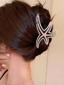 1 件夏季波西米亚风格海星发夹，镶嵌人造珍珠，大号 11 厘米发夹，优雅奢华时尚小众设计女士发饰，百搭海滩配饰美容发夹秋季配饰 - 彩色 - 查看 11