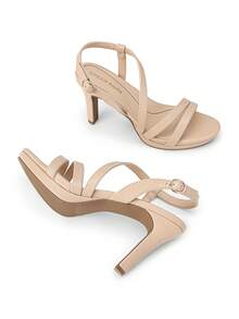 Women's Strappy Heels High Heeled Sandals Platform Open Toe Comfortable Arch Support Foam-Padded Forefoot Dressy Shoes With Adjustable Ankle Strap - 杏色 - 查看 4