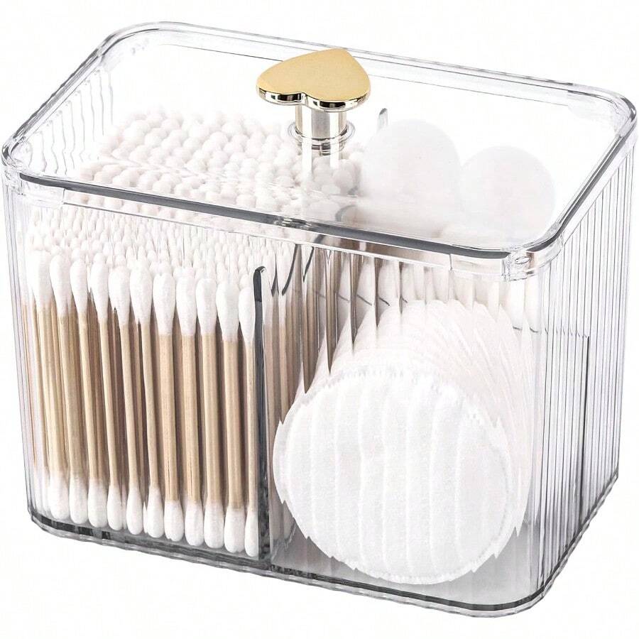 NEWTbestmax Qtip Holder Dispenser 3Section Clear Bathroom Organizer Jar 3 Grids Cotton Swab Pad Ball Holder Container Cosmetics Storage For Vanity7.3 - Clear - 查看 1