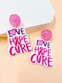 一对亚克力粉色圆形亮片爱心印花耳环，乳腺癌宣传耳环，女士装饰耳环，朋友礼物，约会之夜