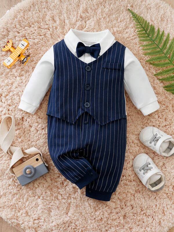 Yierying Baby Jungen süßer Schleifen-Langarm Gentleman Stil bequemer Romper