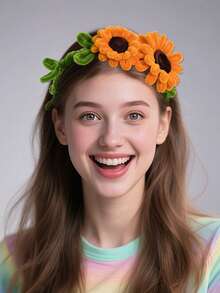 1 件黄色向日葵花头带，甜美时尚的女孩发饰，适合节日、派对、返校、发带、发箍