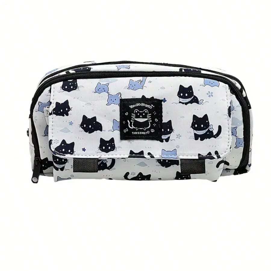 Large Capacity Cute Cat Pencil Case With Multi-Functional Storage Layout And Separate Compartments, Polyester Fabric, Soft And Snug Interior, Ideal Back To School Gift, Compact Small Size Designed For Students And Everyday Travel, Cat-Themed Organizer Box For Pencils, Pens, Erasers, Ruler, And Small Accessories, Practical Portable Storage Solution That Makes Organization Effortless And Stylish - Multicolor - View 1