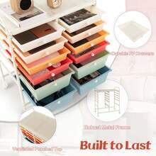 12 Drawers Rolling Cart Storage Mutlicolor Scrapbook Paper Studio Organizer Bins - 馬卡龍色 - 查看 7