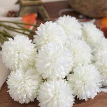 1/4/8/16枝人造菊花球花蒲公英绣球花束礼物送给朋友新娘婚礼花束装饰适用于家庭办公室咖啡馆派对婚礼装饰 - 白色 - 查看 3