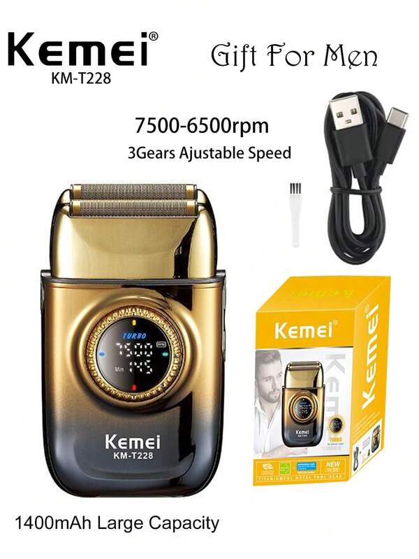 Kemei New Shaver For Men Electric Shaver Large Capacity 1400mAh Li-Ion Battery Razor Adjustable Speeds Reciprocating Shaver Strong Power Beard Hair Remove Blad Head Birthday Gift For Men KM-T228