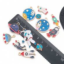 12pcs Space Theme Charm Assorted Gold Plated Enamel Mixed Astronaut Jupiter Rocket Planet Celestial Charm Pendant DIY For Necklace Bracelet Earring Jewelry Making