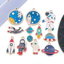12pcs Space Theme Charm Assorted Gold Plated Enamel Mixed Astronaut Jupiter Rocket Planet Celestial Charm Pendant DIY For Necklace Bracelet Earring Jewelry Making
