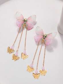2pcs Butterfly & Chain Tassel Decor Alligator Hair Clip Cute Pink Accessories Claw Clips Hair Claws Hair Barrettes, Hairpin - Multicolor - View 7