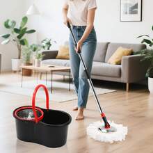 Spin Mop And Bucket With Wringer Set,360° Mop And Bucket System With 3 Microfiber Mop Refills And 50" Extended Handle For Floor Cleaning (Black) - màu đen - Xem 6