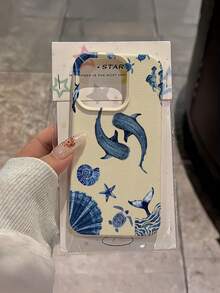 1 pieza Funda de teléfono a prueba de golpes con cobertura total de TPU con patrón giratorio de delfín compatible con iPhone 16, 15, 14, 13, 12, 11 Pro Max y Series