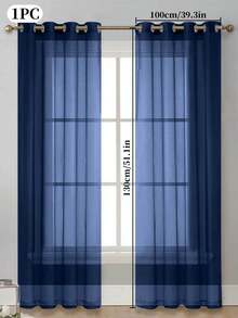 1pc Transparent Solid Color Window Screen, Great For Living Room And Bedroom Decoration - Navy Blue - View 29