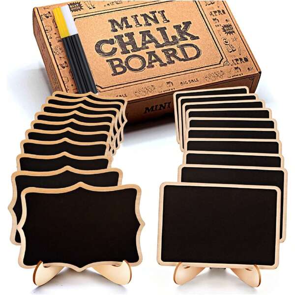 20pcs Wooden Mini Chalkboards (Rectangular/Wavy Edge) For Party, Birthday, Graduation, Christmas, Thanksgiving, Father's Day, Mother's Day, Wedding, Portable Stand, Suitable For Home Gathering, Restaurant, Cafe, Smooth Writing Surface, Easy To Erase, Can Be Used For Menu Display, Promotion Information Writing