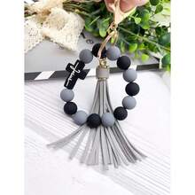 1pc Silicone Beaded Bracelet Keychain, Creative Wristband Keyring Bag Pendant, Ideal Gift For Friends, Siblings, Women, Mothers, Suitable For Daily Outfit And Car Accessories, School Use Christmas