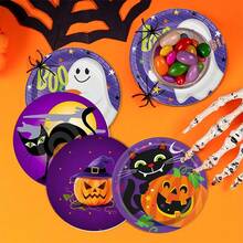 4 件万圣节杯垫，南瓜图案圆形杯垫，带橡胶底座，适用于饮料、咖啡、装饰、家庭、办公室、酒吧、节日或派对