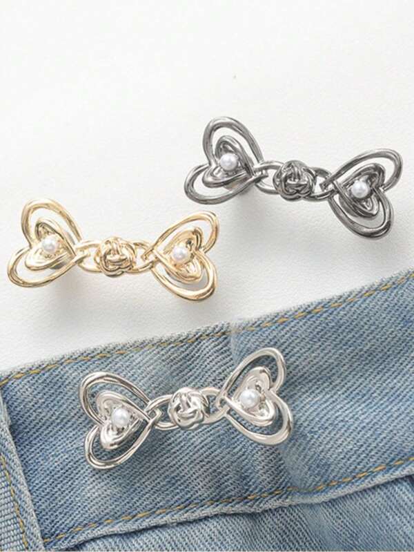 1 Pair/2 Pairs Of High-End Pearl Heart-Shaped Brooch Waist Adjuster For Jeans Skirts, Premium Quality With Adjustable Waistband Buckle