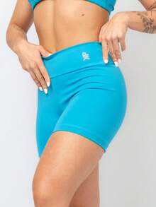 Kit 2 Women's Fitness Shorts High Waist Zero Transparency Blackout Gym Basic Bermuda Shorts Women's Crossfit Yoga - 黑色+綠松石色 - 查看 3