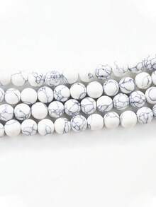 AAA级白色条纹石（4毫米/6毫米/8毫米）和抛光白色玉圆散珠（15英寸串），天然宝石珠，适用于珠宝制作 - 白色 - 查看 3