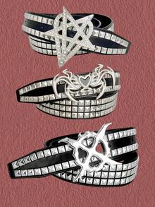 Y2K Gothic Punk Rivet Star Rhinestone Buckle Belt - Bold & Edgy Streetwear Statement Piece For Teens & Adults Summer, School Fall, Autumn, Halloween Autumn-Winter Accessories,Suitable For Teens, Youth,Men,Casual, Outdoor, Athletic, Vacation, Graduation Gifts, Birthday, Daily Wear - Multicolor - View 12