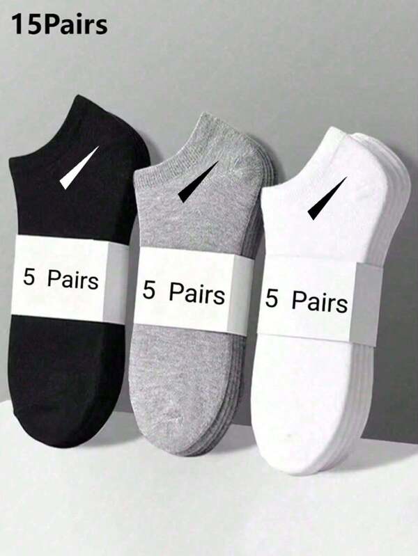 15 Pares de Meias Curtas Simples e Versáteis, Respiráveis, para Uso Diário, Brancas, Pretas e Cinzas, para Uso Diário