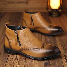 Men's Classic Light Luxury Gentleman Brown  Ankle Boots, With Zippers On The Side, Comfortable And Durable, Must-Have Formal Shoes For Office Business, And Versatile Casual Shoes For Life Parties