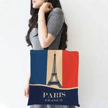 1pc Large Capacity Eiffel Tower Canvas Bag With Dual Sided Paris Design Versatile Tote For Shopping, Travel, Daily Use, Features Adjustable Straps In Two Colors, Stylish, Durable, Foldable Perfect Gift For Family Friends - 彩色 - 查看 5