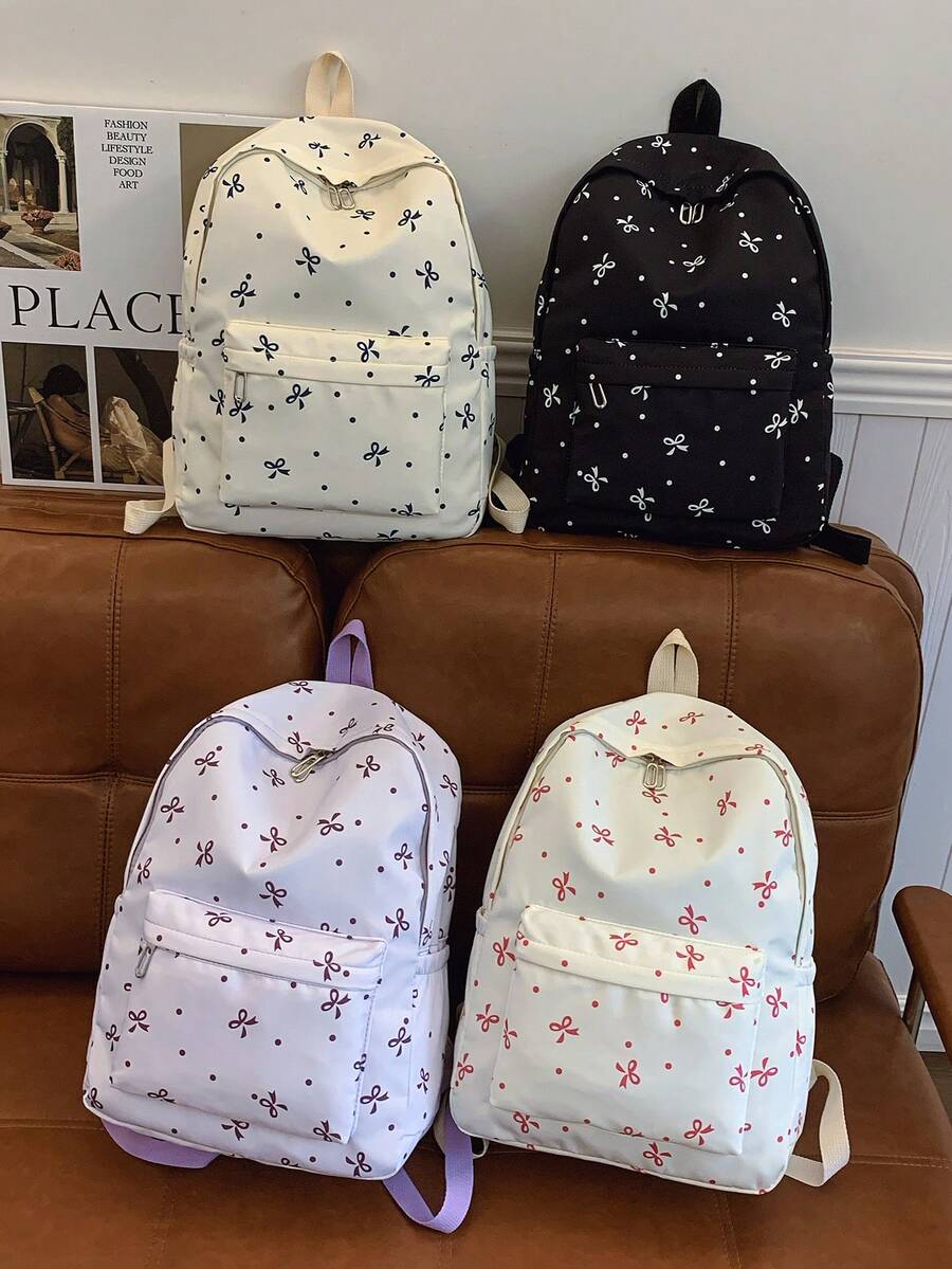 1 Pc Back-To-School Bow Pattern Backpack,High-Capacity Student Bag, With Laptop Compartment Schoolbag, Adjustable Straps Bookbag, Casual Lightweight Travel Backpack, Perfect For Girls/Teens/Students/Graduates, Ideal For Daily Use, Outings, Travel, School & Back-To-School - Multicolor - View 1