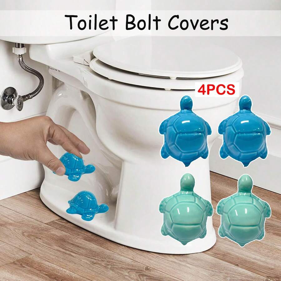 4Pcs Toilet Bolt Covers Decorative, Ceramic Toilet Screw Cover Caps, Cute Toilet Caps For Bottom Of Toilet, Tall Toilet Floor Bolt Caps, Easy Installation - Rùa xanh + rùa xanh lá - Xem 1