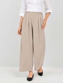Miaspire High Waist Plicated Detail Wide Leg Pants