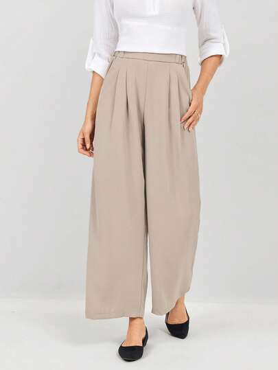 Miaspire High Waist Plicated Detail Wide Leg Pants
