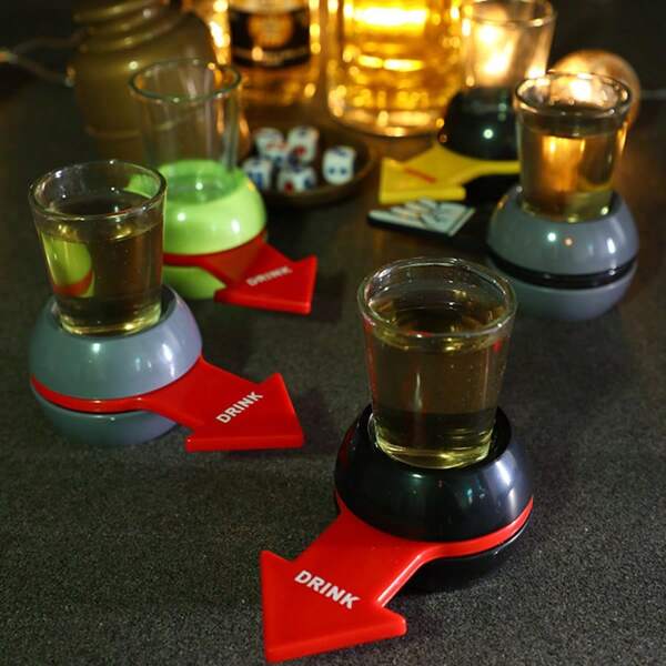 1 pieza - Juguetes de ruedas afortunadas, accesorios de entretenimiento para bares, KTVS y fiestas familiares, suministros de juego de bebida divertidos para copas pequeñas, pequeños rotadores de vino (incluye vasos)