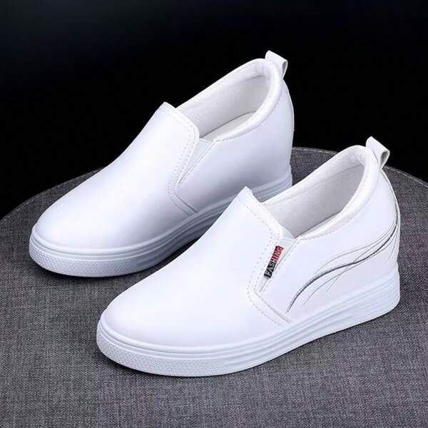 2.5cm Platform Women's Casual Slip-On Loafers, White Sneakers With Thick Soles, Spring/Autumn