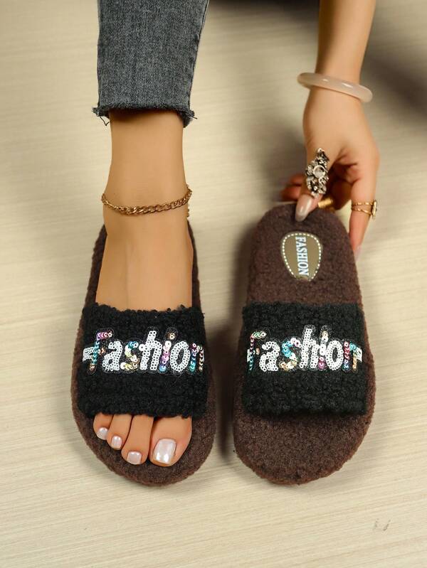 2025 Summer New Furry Slippers For Women, Casual One-Strap Fashion Ladies Slide Sandals