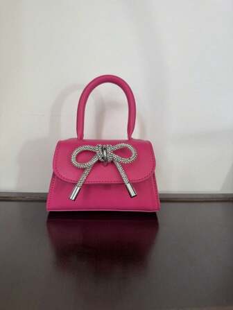 sac à main pour enfant en PU couleur unie avec nœud décoratif, sac à bandoulière simple et à la mode