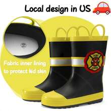 Kids Rain Boots Waterproof Printed Rubber Boots With Handles - 消防隊長 - 查看 1