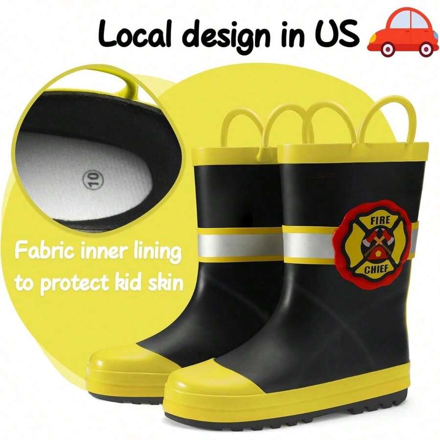 Kids Rain Boots Waterproof Printed Rubber Boots With Handles - 消防隊長 - 查看 1