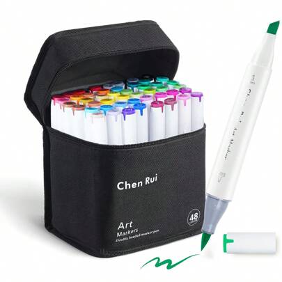  Chen Rui 48/60/80/120/168/180 Colors Dual Tip Art Art Markers Brush & Chisel Permanent Marker Pens With Base Perfect For Artist Adults Anime Coloring Sketching Illustrations And Card Making Gift For Christmas And New Year Back To School- Refillable