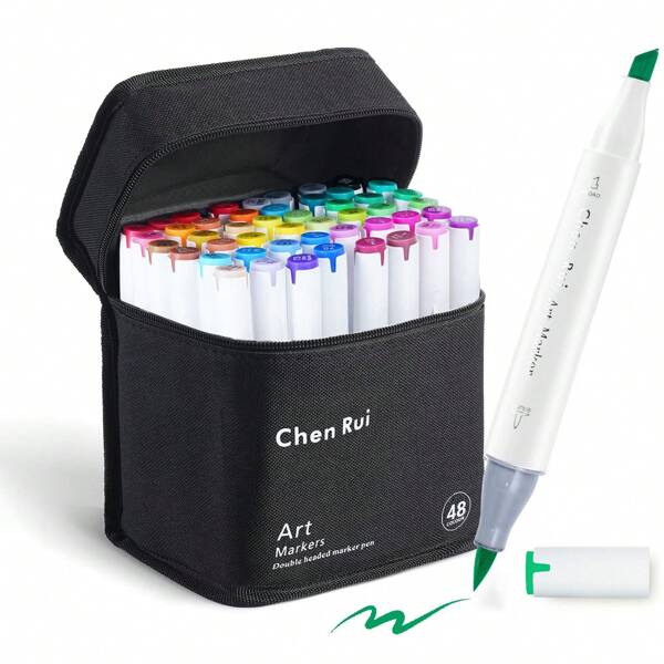 48/60/80/120/168 Farben Doppelspitzen Kunst Marker Pinsel & Keil Permanentmarker Stifte mit Basis, perfekt für Künstler, Erwachsene, Anime-Malen, Skizzieren, Illustrationen und Kartengestaltung, Weihnachts- und Neujahrsgeschenk, Schule - nachfüllbar