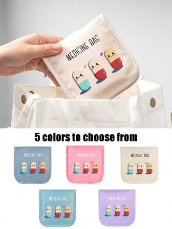 1个便携式药袋，小巧药盒，药丸和药片收纳袋，图案印花，方便旅行携带，适合日常/户外/旅行用药，是注重健康和经常外出人士的必备良品，也是必备的医疗配件，多功能布艺小药袋，便携式医疗急救包，户外旅行药袋，宿舍急救药品收纳袋（多种颜色可选）